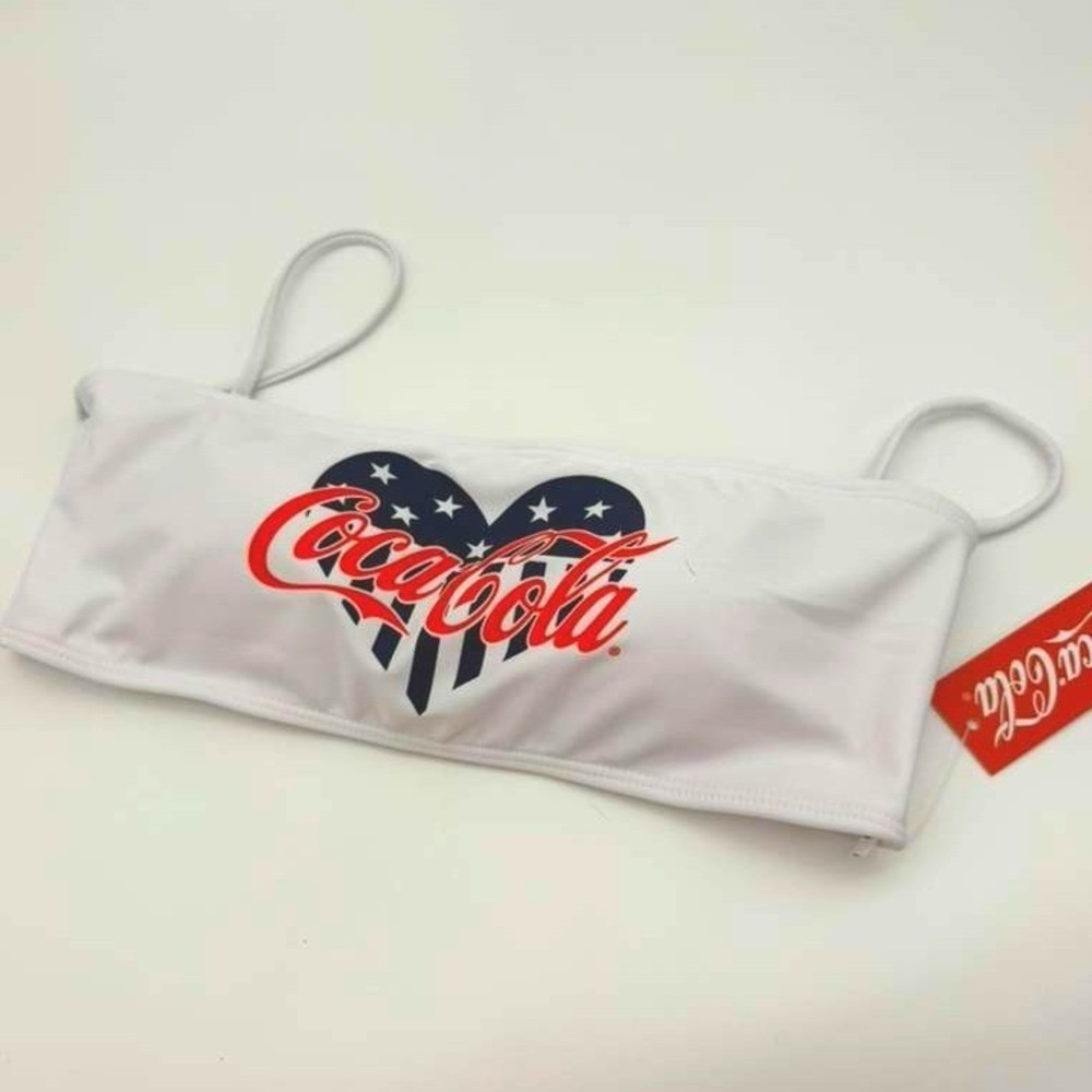 Coca-Cola American Flag Bikini Top Patriotic Stars Stripes Swimsuit NWT Size XL